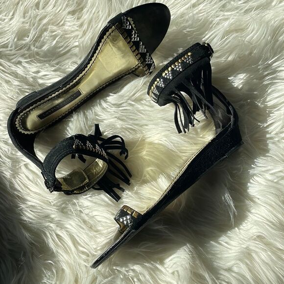 Lovely People Black Suede Fringe Sandals - Picture 1 of 7
